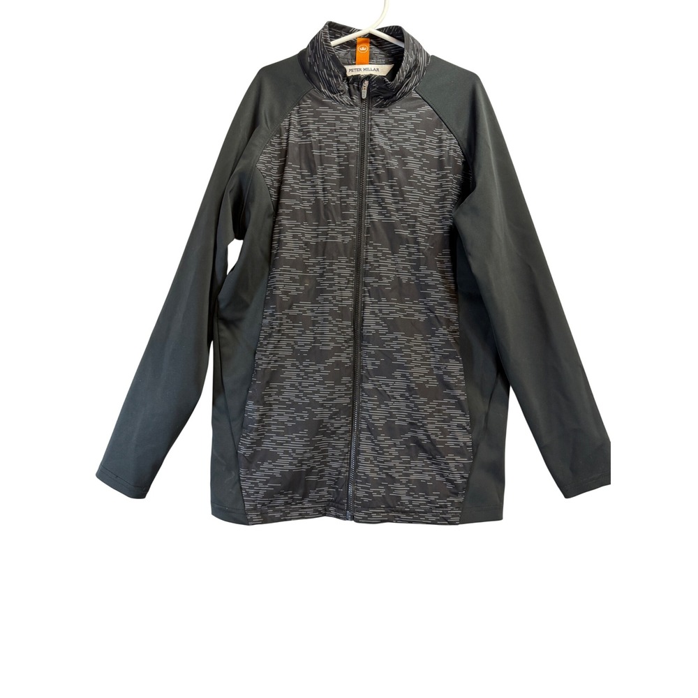 Peter Millar Crown Sport Kids M 9-10 Full Zip Jacket Grey Black Dash Pattern